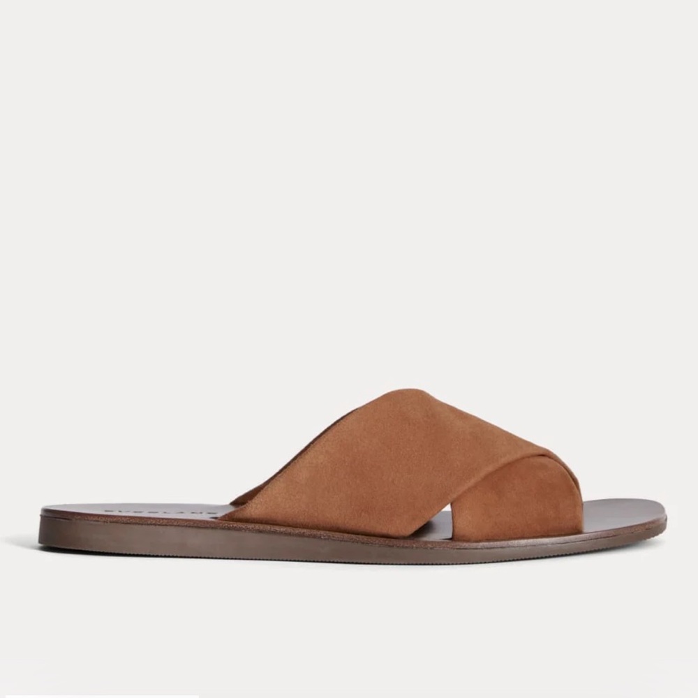 New Everlane The Day Crossover Sandal in Saddle Brown Suede 35.5 5.5